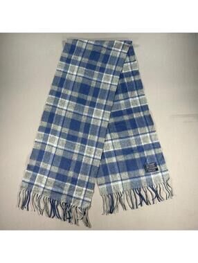 LOCHMERE 100% Cashmere Scarf Denim Marl Plaid 12” x 62” ~ Blue